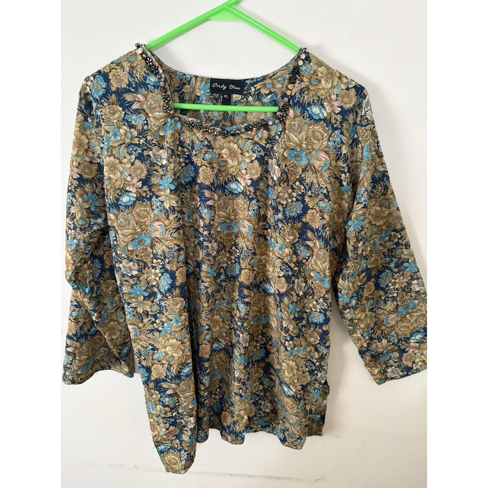 Womens Only You Blouse Half Sleeved Color Blue With Flowers Sz XL